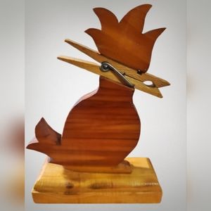 Vintage Clothespin Chicken / Rooster Recipe Card Holder